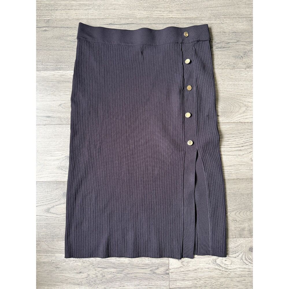 Marc New York Ribbed Business Casual Knit Midi Skirt with Gold Buttons - Size XL